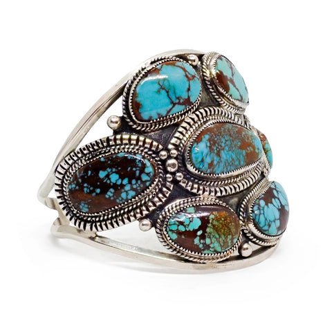 Handcrafted Boho-Chic Webbed Turquoise Cluster Sterling Silver Cuff Bracelet by GLODOVE