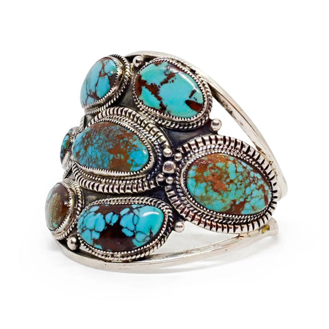 Handcrafted Boho-Chic Webbed Turquoise Cluster Sterling Silver Cuff Bracelet by GLODOVE