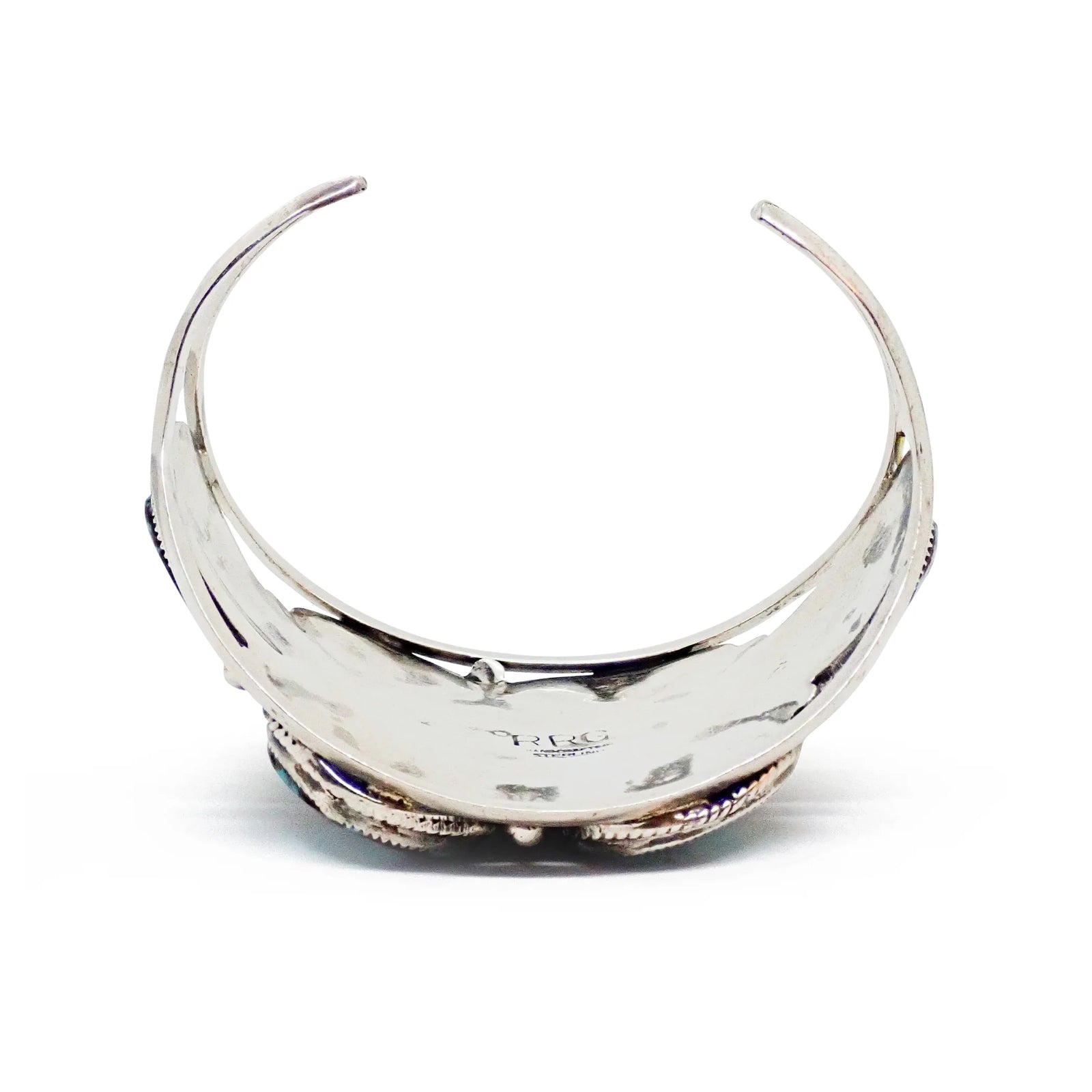 Handcrafted Boho-Chic Webbed Turquoise Cluster Sterling Silver Cuff Bracelet by R. & R. GLODOVE