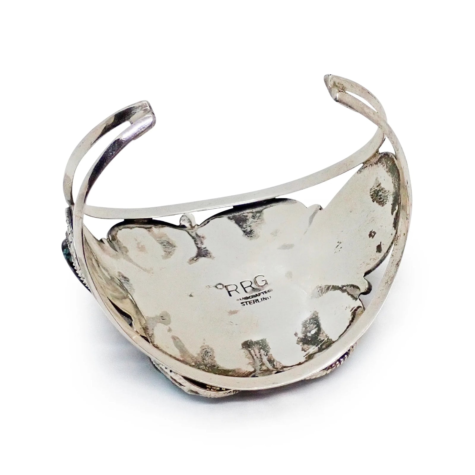 Handcrafted Boho-Chic Webbed Turquoise Cluster Sterling Silver Cuff Bracelet by R. & R. GLODOVE