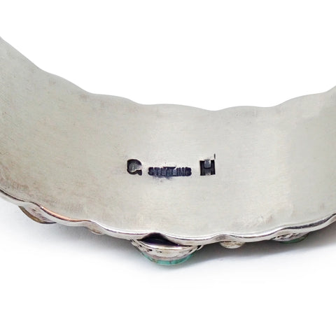 Native American Navajo Royston Turquoise Row Stamped Sterling Silver Cuff Bracelet by HOSKIE