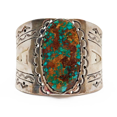 Native American Navajo Pilot Mountain Turquoise Sterling Silver Cuff Bracelet by GUERRO