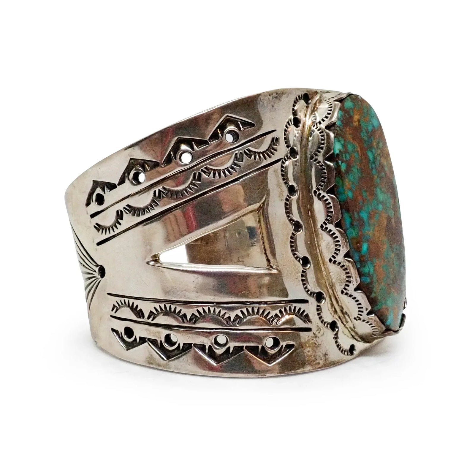 139-Gram Native American Navajo Pilot Mountain Turquoise Sterling Silver Cuff Bracelet by F. GUERRO