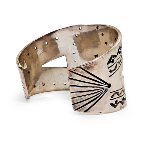 Native American Navajo Pilot Mountain Turquoise Sterling Silver Cuff Bracelet by GUERRO