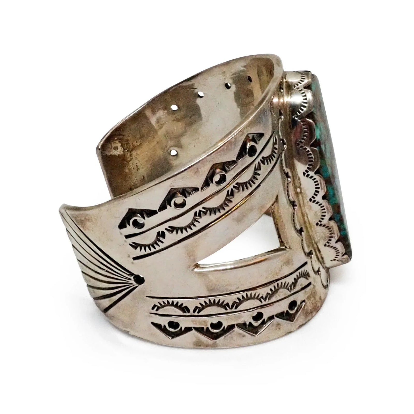 139-Gram Native American Navajo Pilot Mountain Turquoise Sterling Silver Cuff Bracelet by F. GUERRO