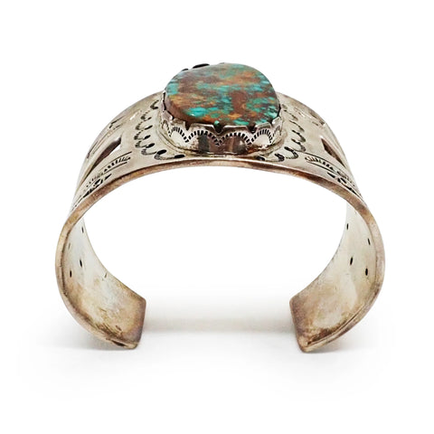 Native American Navajo Pilot Mountain Turquoise Sterling Silver Cuff Bracelet by GUERRO