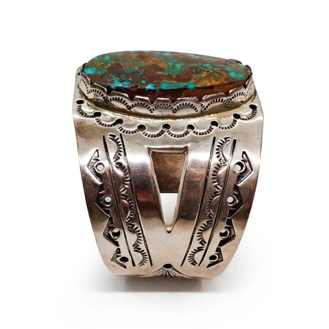 Native American Navajo Pilot Mountain Turquoise Sterling Silver Cuff Bracelet by GUERRO