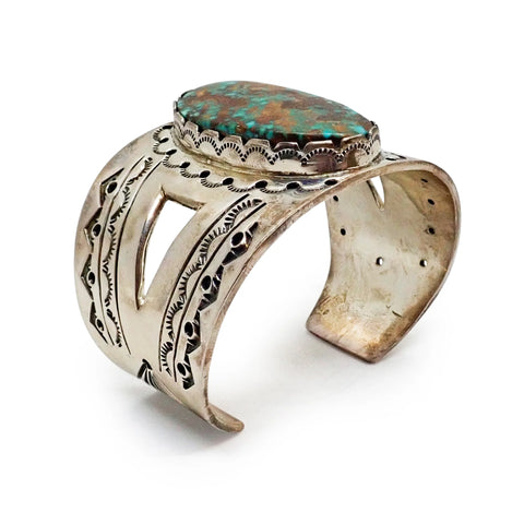 Native American Navajo Pilot Mountain Turquoise Sterling Silver Cuff Bracelet by GUERRO