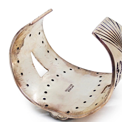 Native American Navajo Pilot Mountain Turquoise Sterling Silver Cuff Bracelet by GUERRO