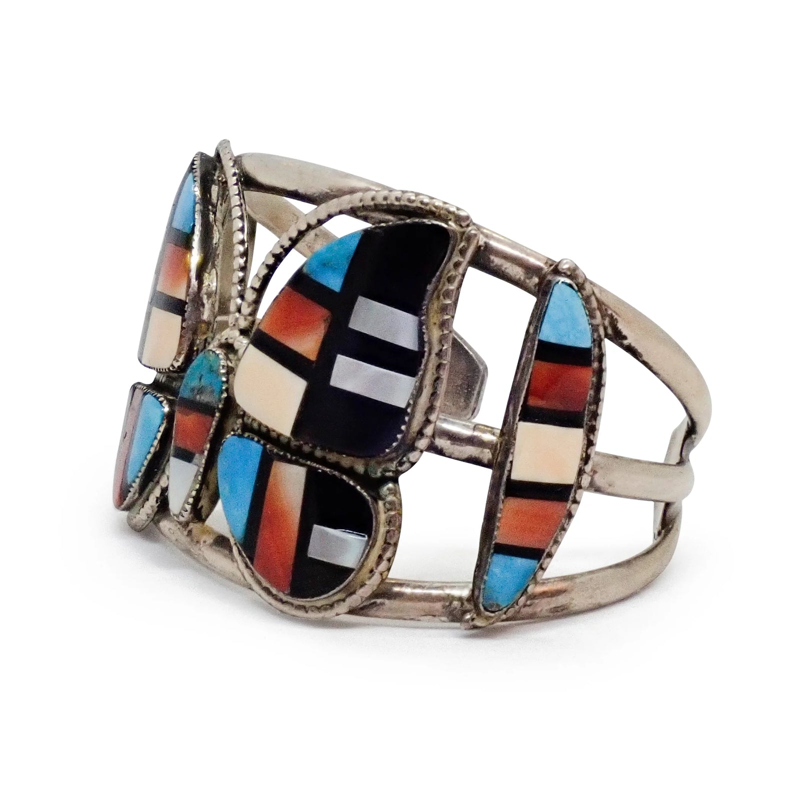 Native American Navajo Multi-Stone Butterfly Inlay Sterling Silver Cuff Bracelet by M. BAHE