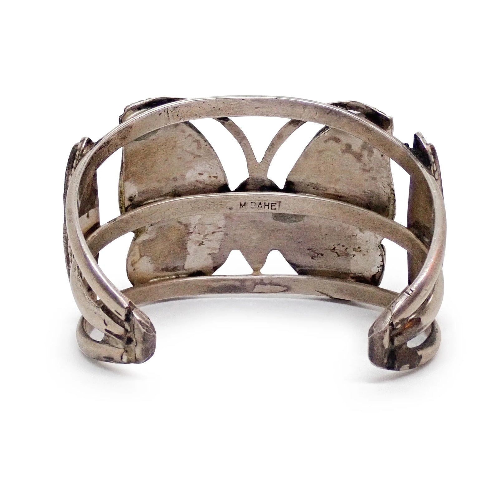 Native American Navajo Multi-Stone Butterfly Inlay Sterling Silver Cuff Bracelet by M. BAHE