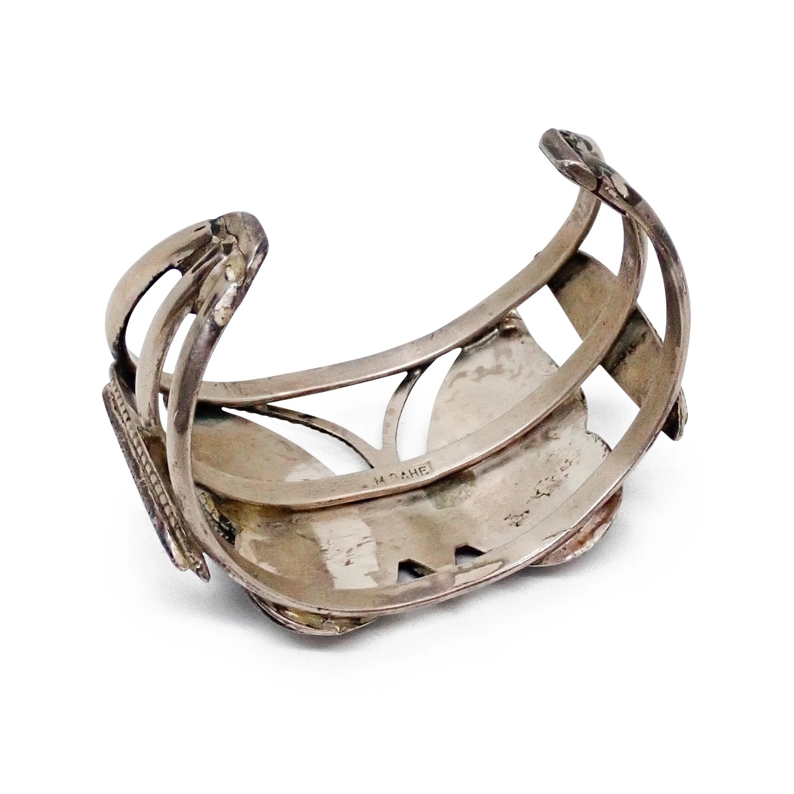 Native American Navajo Multi-Stone Butterfly Inlay Sterling Silver Cuff Bracelet by M. BAHE