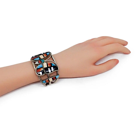 Native American Navajo Multi-Stone Butterfly Inlay Sterling Silver Cuff Bracelet by BAHE