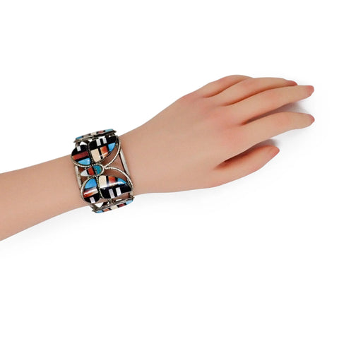 Native American Navajo Multi-Stone Butterfly Inlay Sterling Silver Cuff Bracelet by BAHE