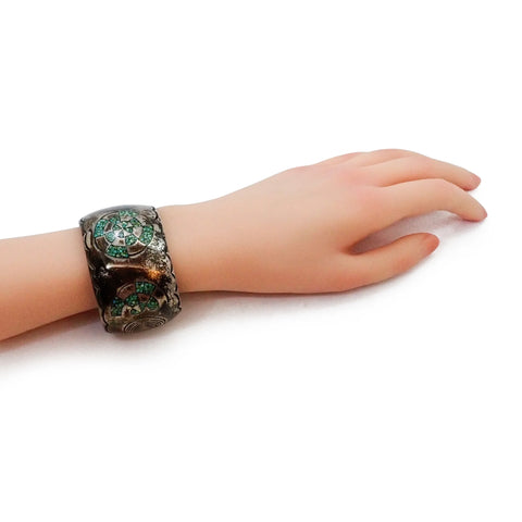 1970s Native American Navajo Turquoise Mosaic Chip Inlay Sterling Silver Cuff Bracelet