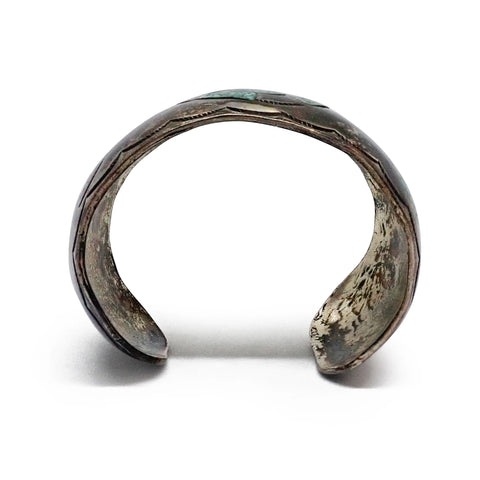1970s Native American Navajo Turquoise Mosaic Chip Inlay Sterling Silver Cuff Bracelet