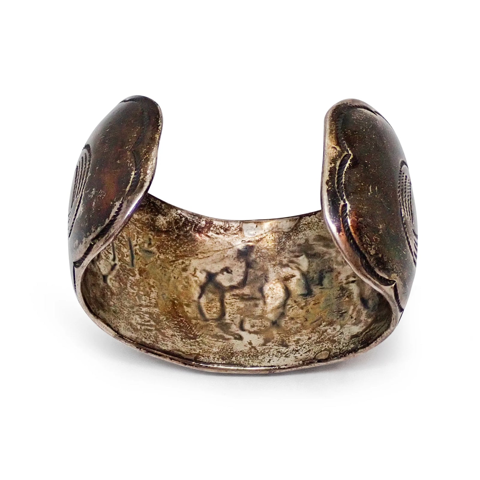 1970s Native American Navajo Turquoise Mosaic Chip Inlay Hand-Engraved Sterling Silver Cuff Bracelet