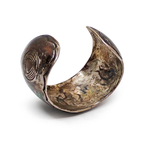 1970s Native American Navajo Turquoise Mosaic Chip Inlay Sterling Silver Cuff Bracelet