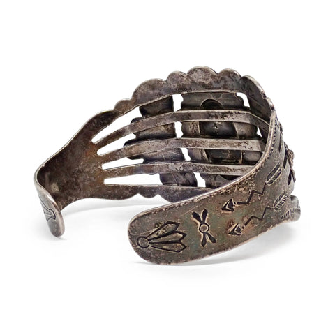 Native American Harvey Era Revival Turquoise Stamped Sterling Silver Cuff Bracelet by SILVER ARROW