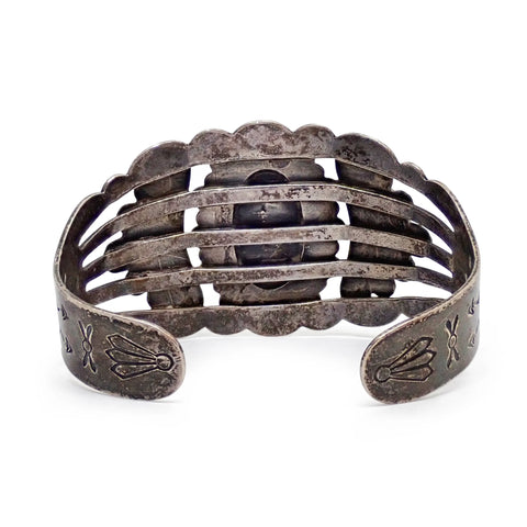 Native American Harvey Era Revival Turquoise Stamped Sterling Silver Cuff Bracelet by SILVER ARROW