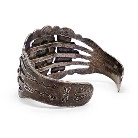Native American Harvey Era Revival Turquoise Stamped Sterling Silver Cuff Bracelet by SILVER ARROW
