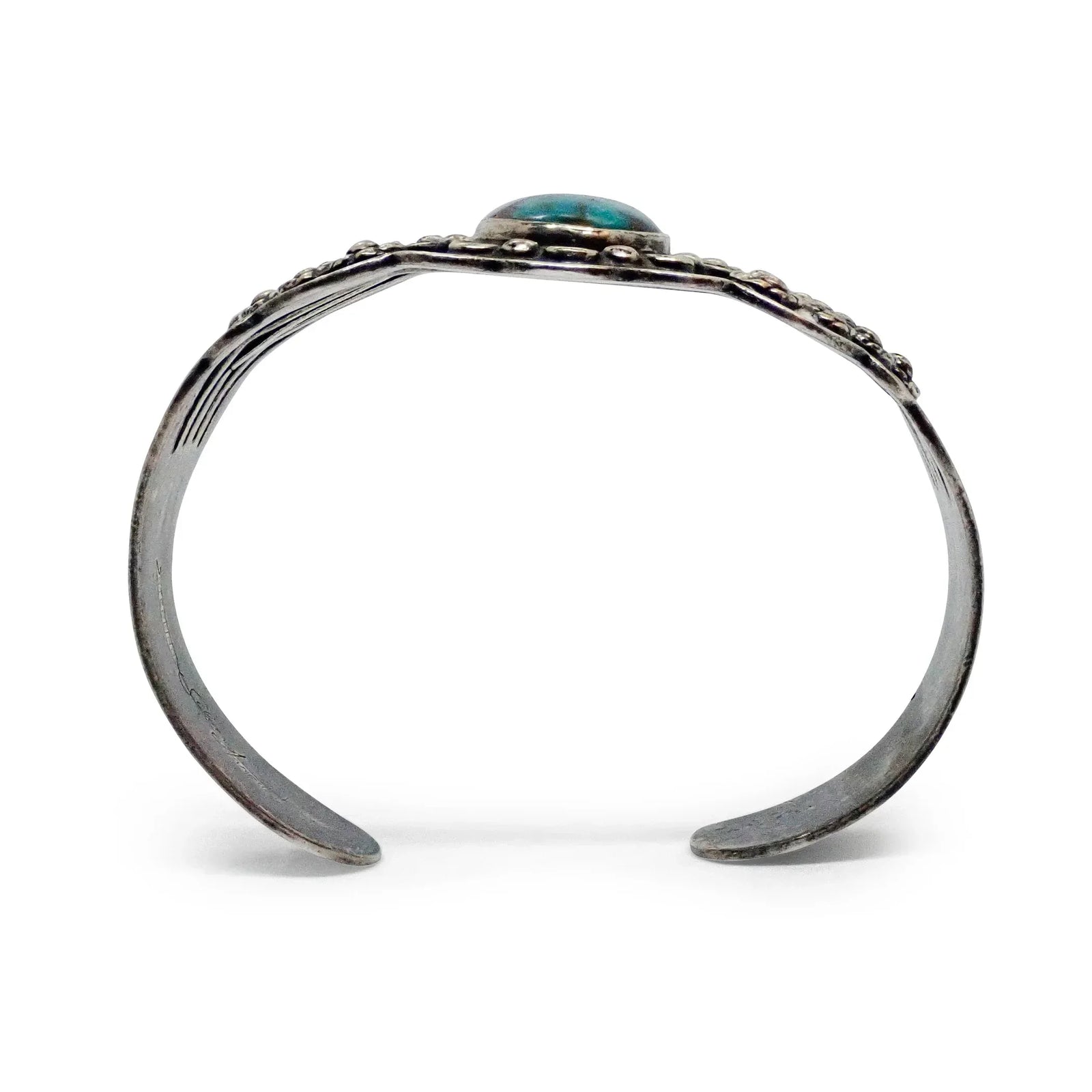 1940s Harvey Era High-Grade Natural Turquoise Sterling Silver Navajo Cuff Bracelet by SILVER ARROW
