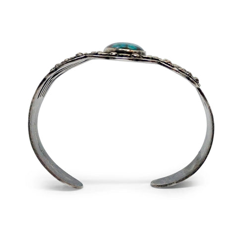 Native American Harvey Era Revival Turquoise Stamped Sterling Silver Cuff Bracelet by SILVER ARROW