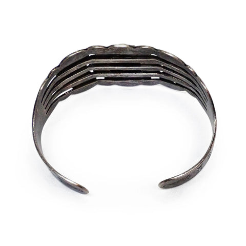 Native American Harvey Era Revival Turquoise Stamped Sterling Silver Cuff Bracelet by SILVER ARROW