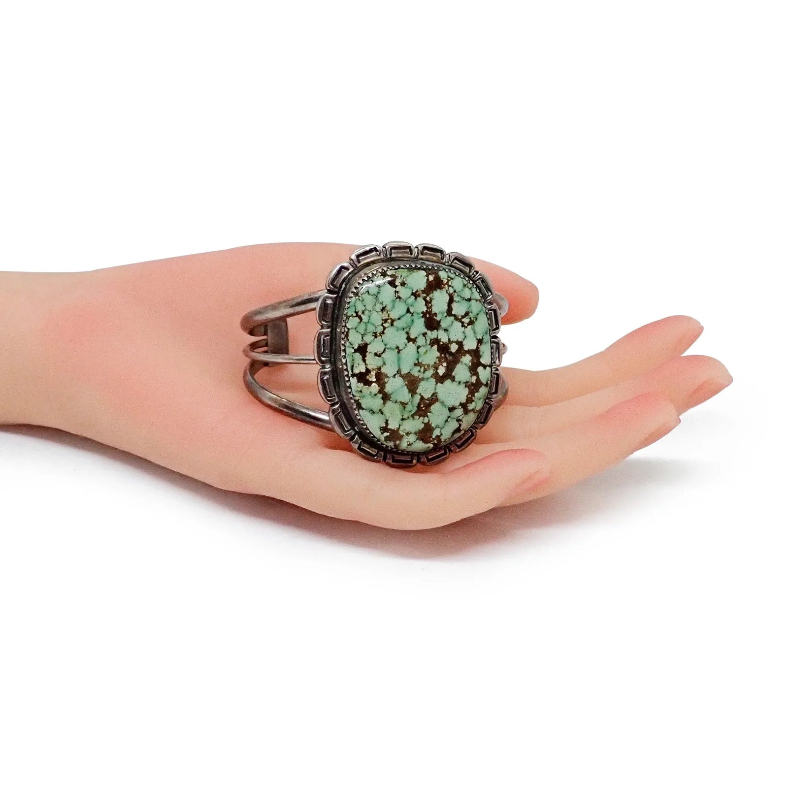 Navajo Spiderweb Indian Mountain Turquoise Sterling Silver Cuff Bracelet by G. DAMON