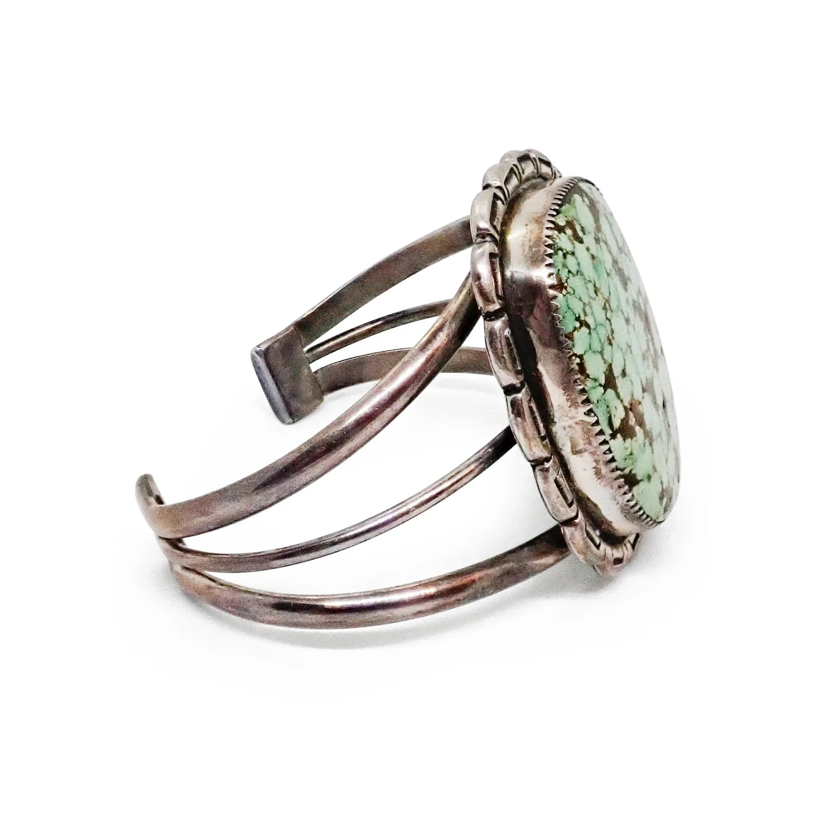 Navajo Spiderweb Indian Mountain Turquoise Sterling Silver Cuff Bracelet by G. DAMON