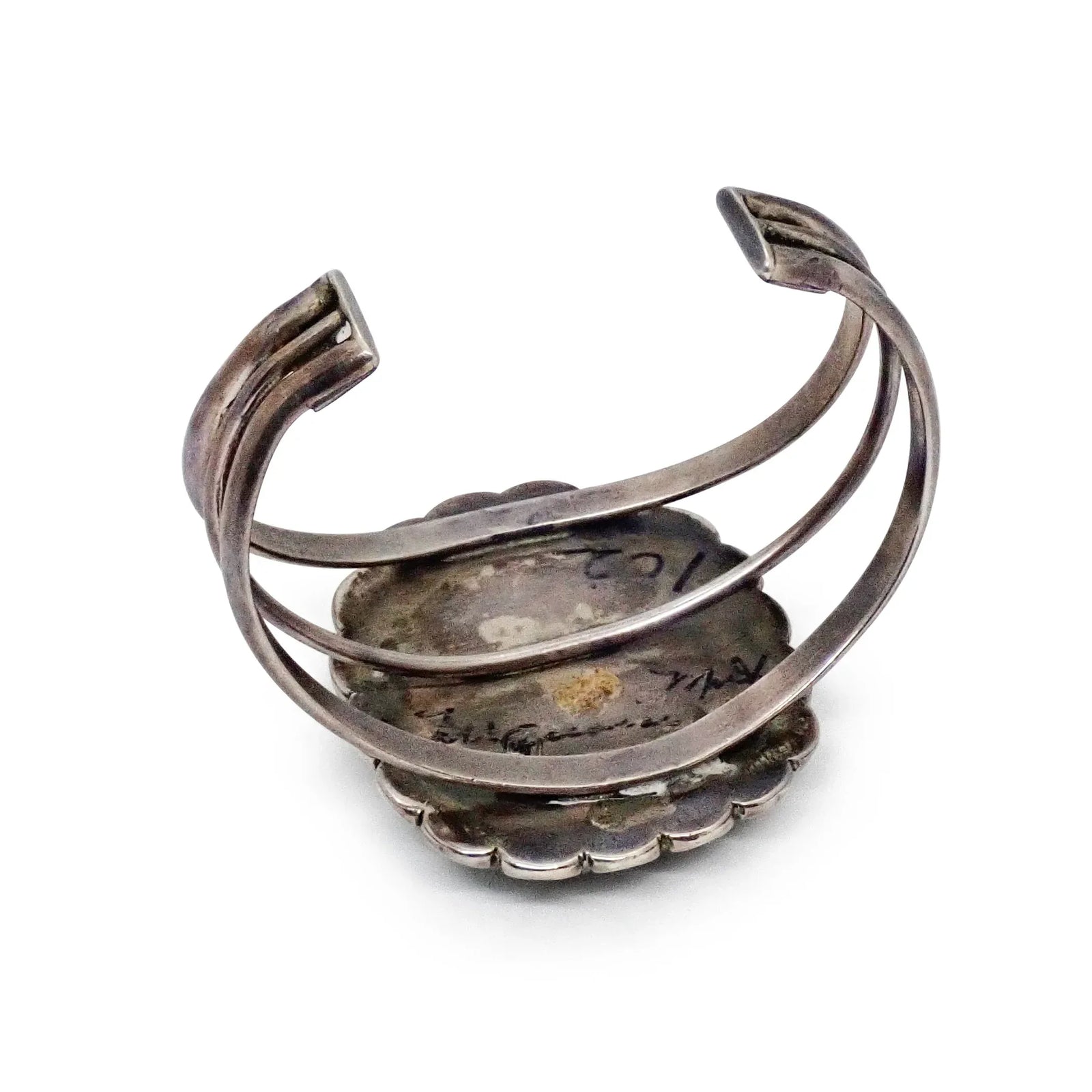 Navajo Spiderweb Indian Mountain Turquoise Sterling Silver Cuff Bracelet by G. DAMON