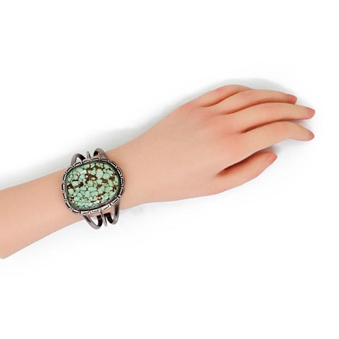 Native American Navajo Carico Lake Turquoise Sterling Silver Cuff Bracelet by DAMON