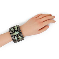Native American Navajo Turquoise Butterfly Cluster Stamped Sterling Silver Cuff Bracelet by CUSTER