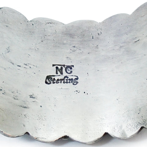 Native American Navajo Turquoise Butterfly Cluster Stamped Sterling Silver Cuff Bracelet by CUSTER