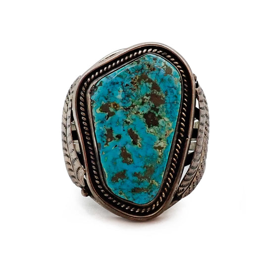 Vintage Native American Navajo Morenci Turquoise Sterling Silver Cuff Bracelet