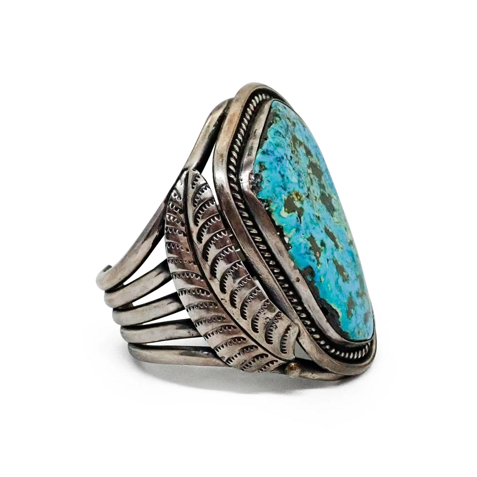 Vintage Native American Navajo Morenci Turquoise Sterling Silver Cuff Bracelet