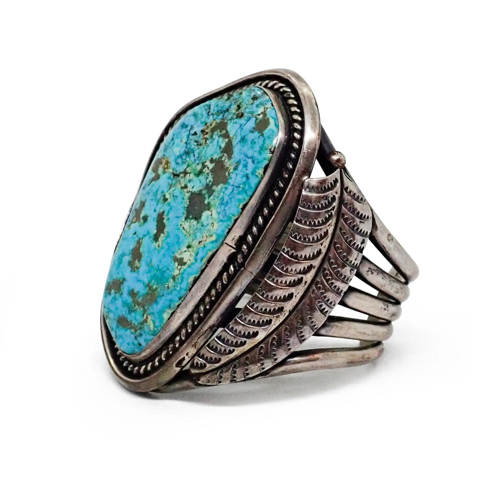 Vintage Native American Navajo Morenci Turquoise Sterling Silver Cuff Bracelet