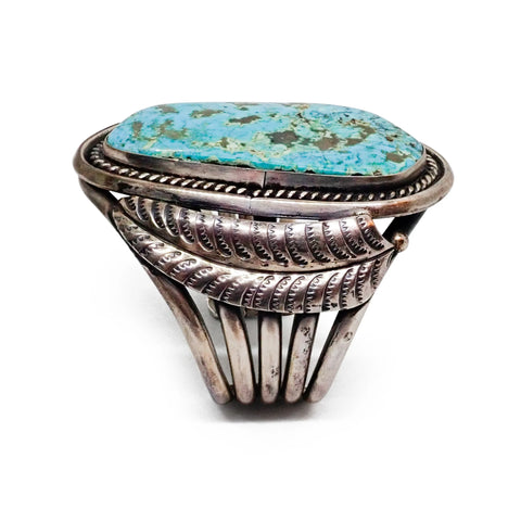 Vintage Native American Navajo Morenci Turquoise Sterling Silver Cuff Bracelet