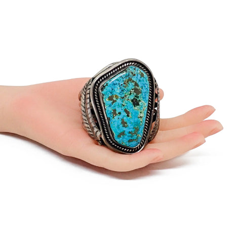 Vintage Native American Navajo Morenci Turquoise Sterling Silver Cuff Bracelet