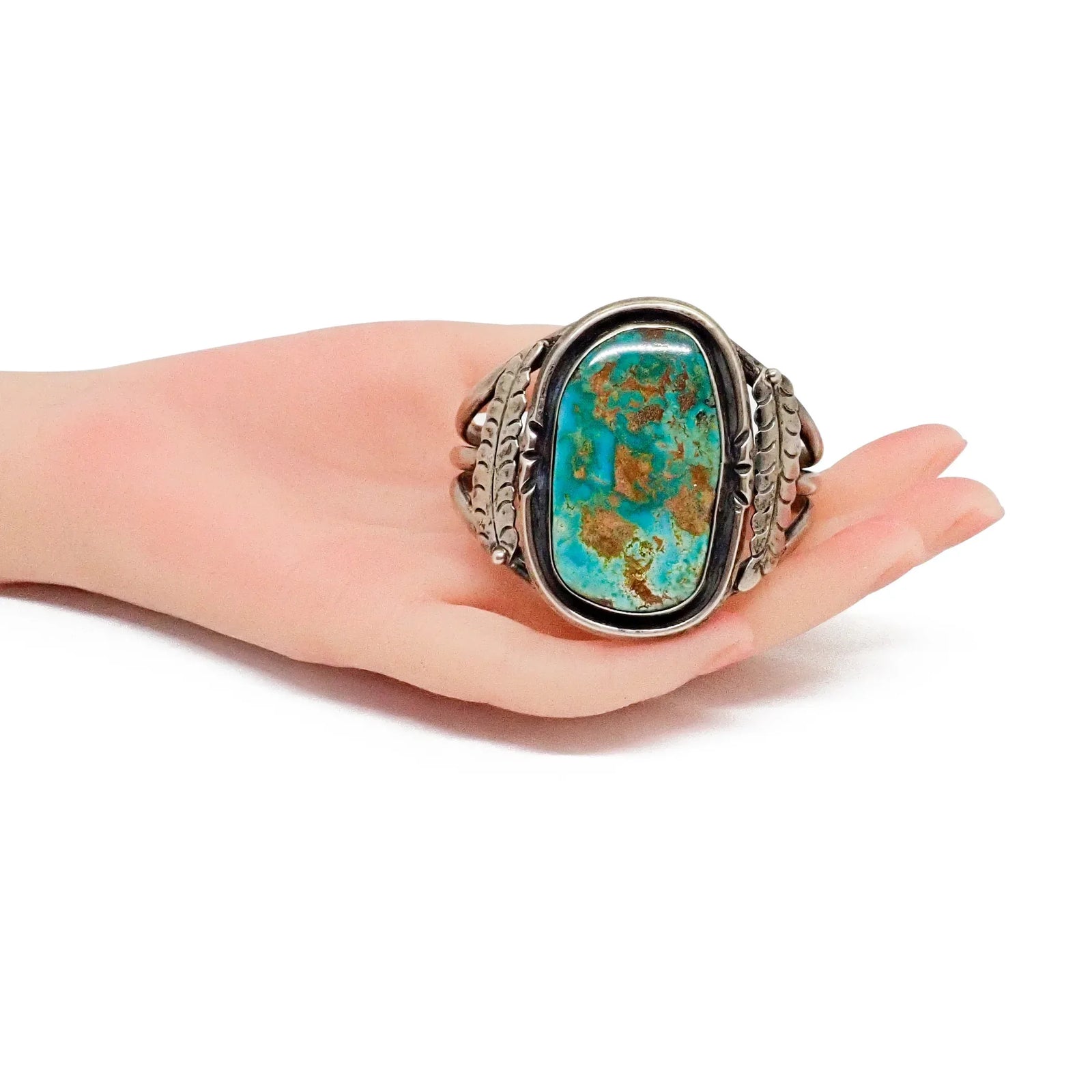 Vintage Native American Navajo Nevada Turquoise Sterling Silver Cuff Bracelet