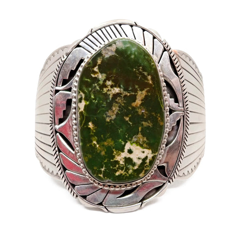 Native American Navajo Dark Green Royston Turquoise Sterling Silver Cuff Bracelet by KEE