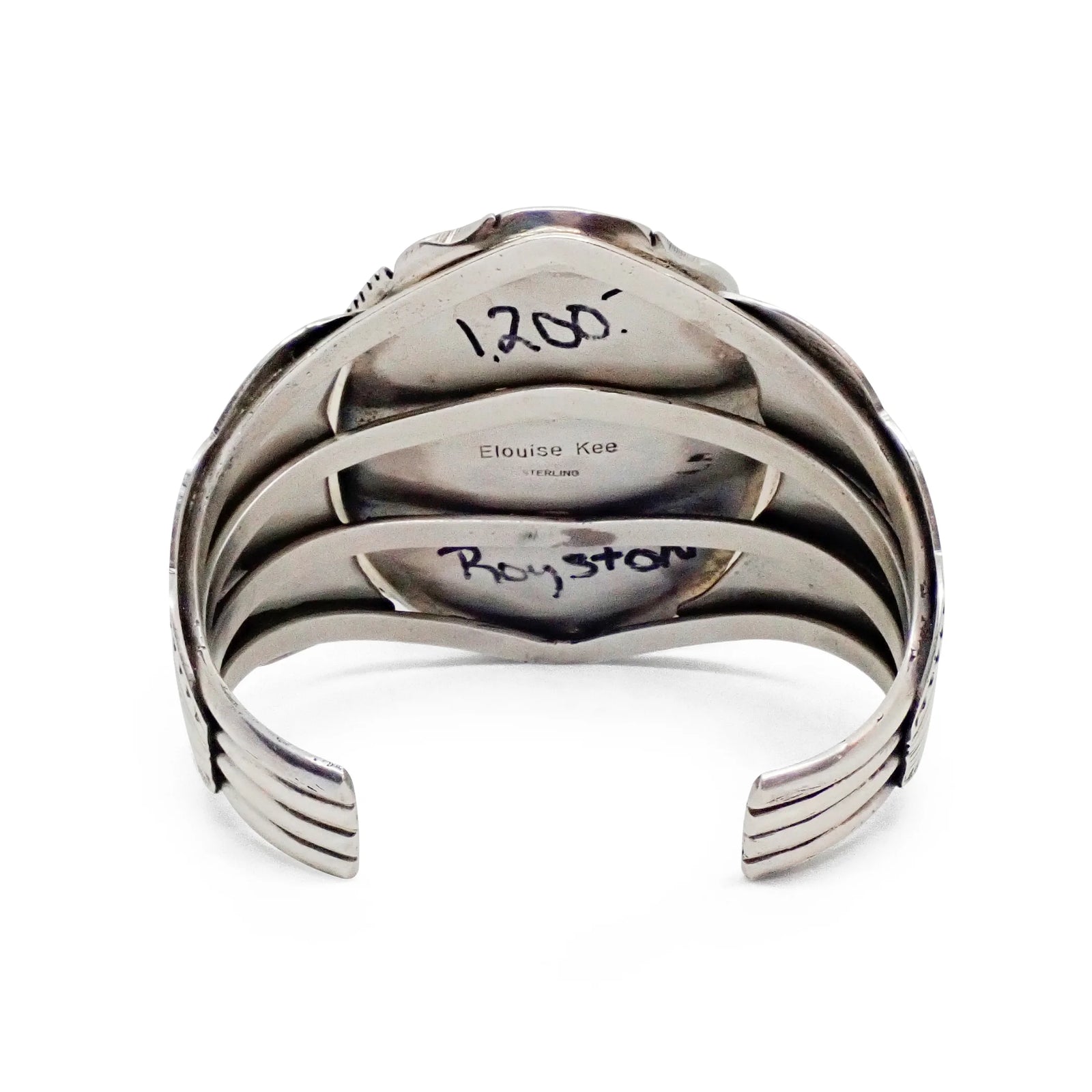 Native American Navajo Dark Green Royston Turquoise Sterling Silver Cuff Bracelet by E. KEE