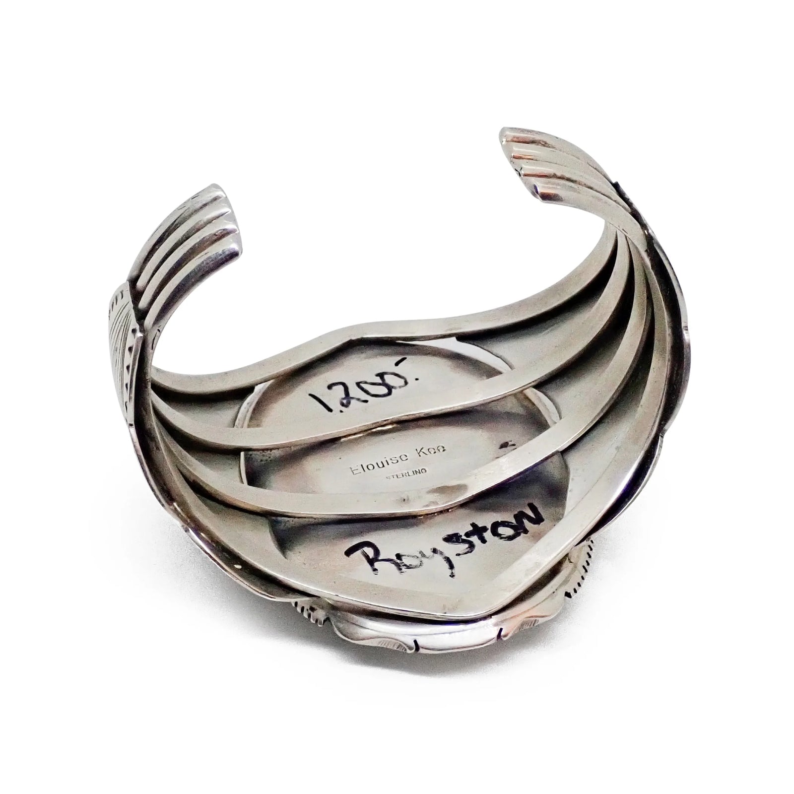 Native American Navajo Dark Green Royston Turquoise Sterling Silver Cuff Bracelet by E. KEE