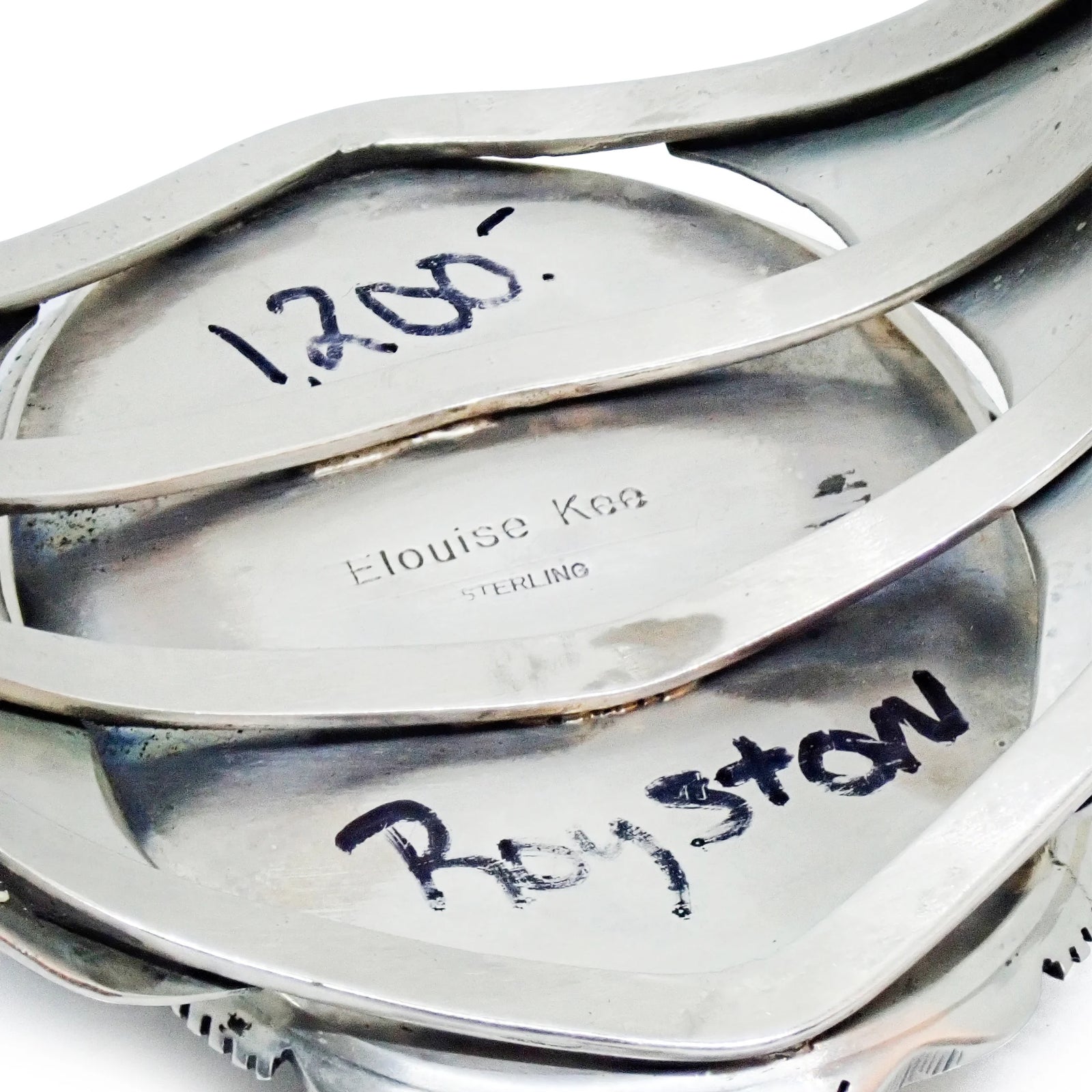 Native American Navajo Dark Green Royston Turquoise Sterling Silver Cuff Bracelet by E. KEE