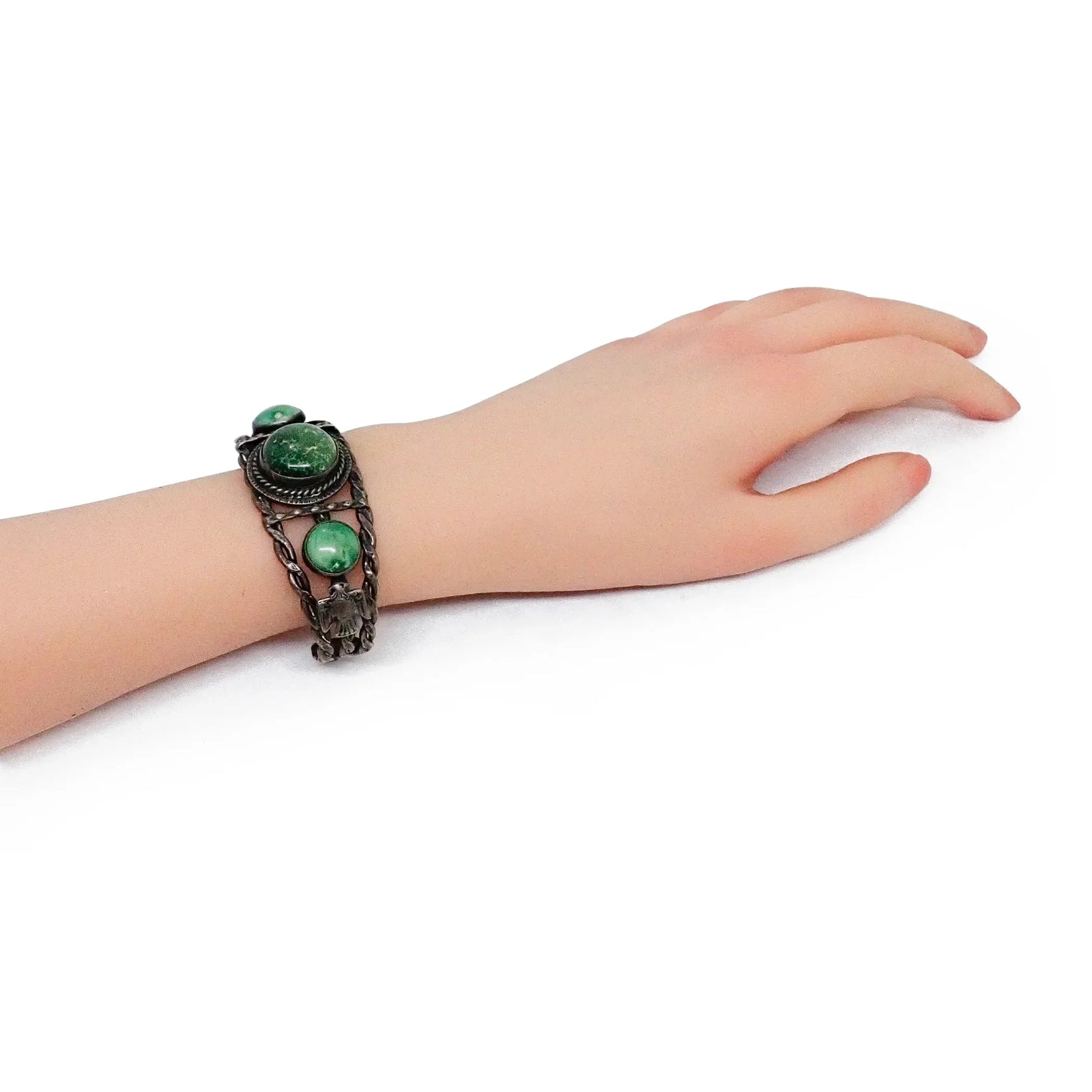 Harvey Era Navajo Natural Cerrillos Turquoise Trio Twisted Wire Sterling Silver Cuff Bracelet