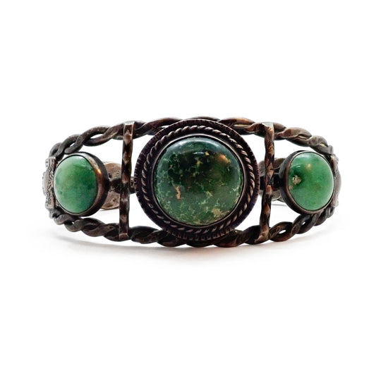 Vintage Boho-Chic Cerrillos Turquoise & Eagle Applique Twisted Wire Sterling Silver Cuff Bracelet