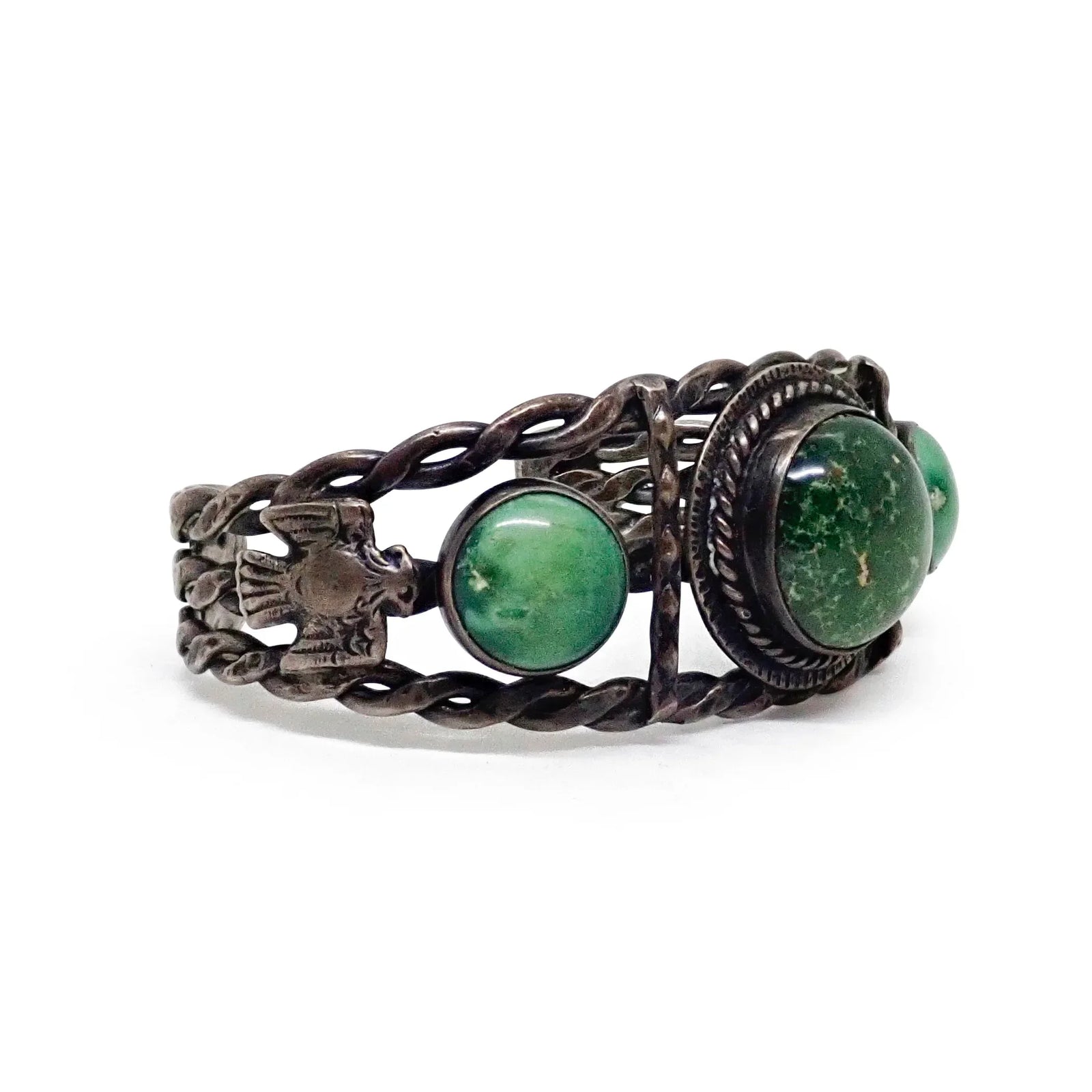 Harvey Era Navajo Natural Cerrillos Turquoise Trio Twisted Wire Sterling Silver Cuff Bracelet