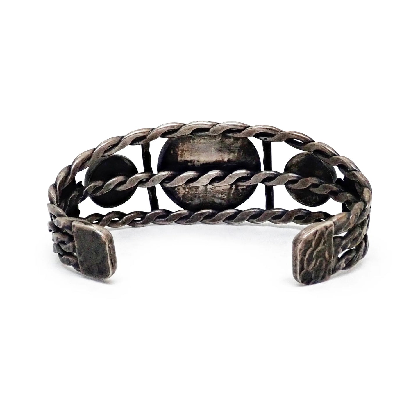 Vintage Boho-Chic Cerrillos Turquoise & Eagle Applique Twisted Wire Sterling Silver Cuff Bracelet