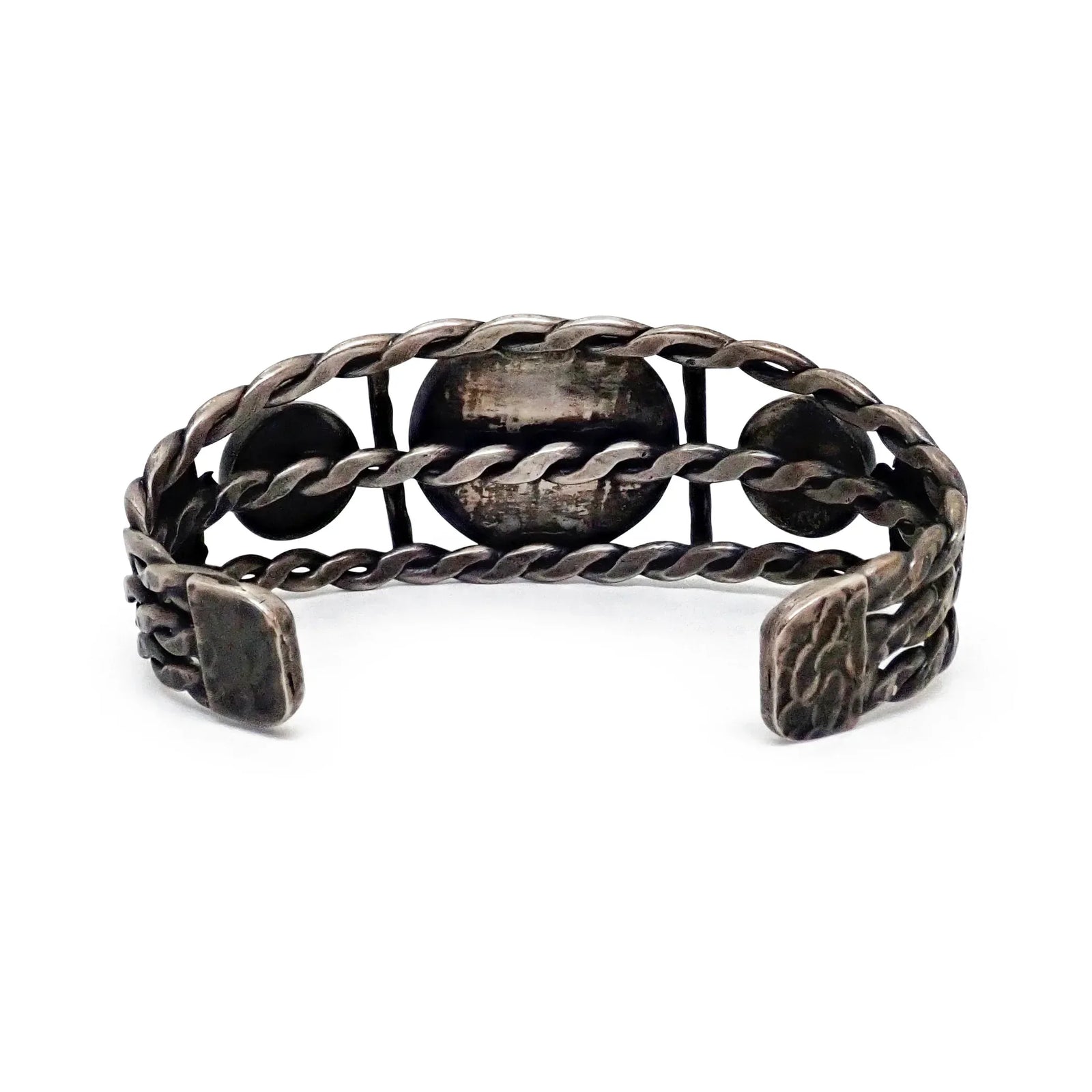 Harvey Era Navajo Natural Cerrillos Turquoise Trio Twisted Wire Sterling Silver Cuff Bracelet