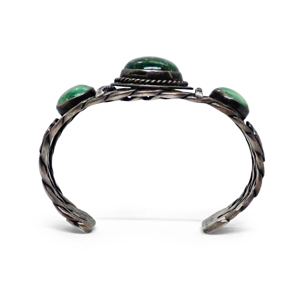 Vintage Boho-Chic Cerrillos Turquoise & Eagle Applique Twisted Wire Sterling Silver Cuff Bracelet